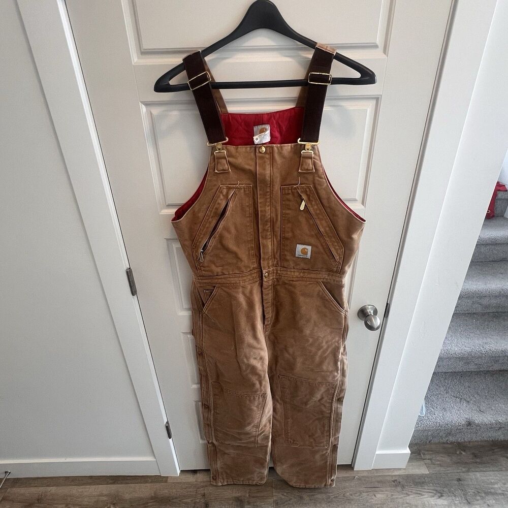 Vintage Carhartt R38 BRN Duck Quilt-Lined bib Overalls Size 36x34 Carpenter